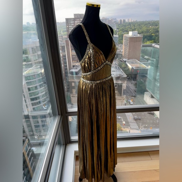 🆕 BRONX & BANCO 🧿 NWOT Star Metallic Maxi Dress w Dramatic Slits - Sz S US 4 - Picture 10 of 17